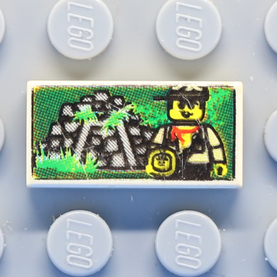 Tile 1 x 2 with Groove with Minifigure and Jungle Ruins Pattern