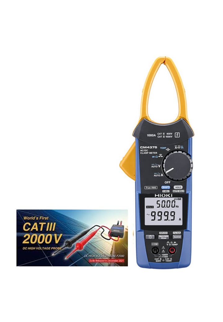 HIOKI CM4375-91 แคลมมิเตอร์แบบ AC/DC TRMS ขนาด 1500Vdc/1000Vac & 1000A@ปากแคลมป์ 34 มิลลิเมตร มาพร้อมฟังก์ชั่นวิเคราะห์ Harmonics Analysis and Waveform Monitor มาพร้อมโพรบไฮโวลท์รุ่น P2000