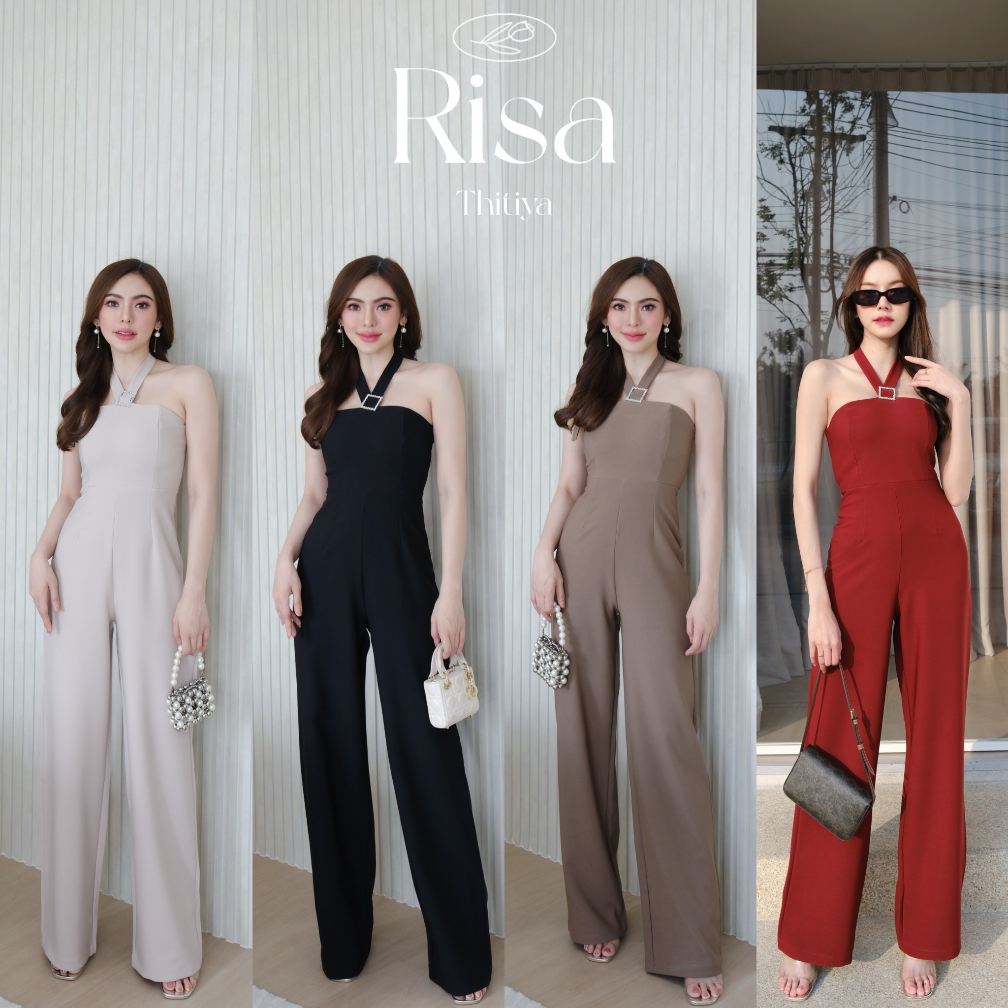 Risa' Jump จั๊มยาวผูกคอ ผ้าแน่นเด้ง ทรงเป๊ะ ช่วงกางเกงกระบอกใหญ่ ใส่แล้วดูหุ่นสวย thitiya