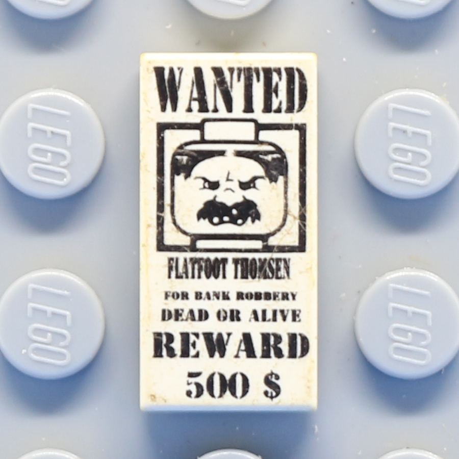 Tile 1 x 2 with Groove with 'WANTED' 500 Reward Poster Pattern