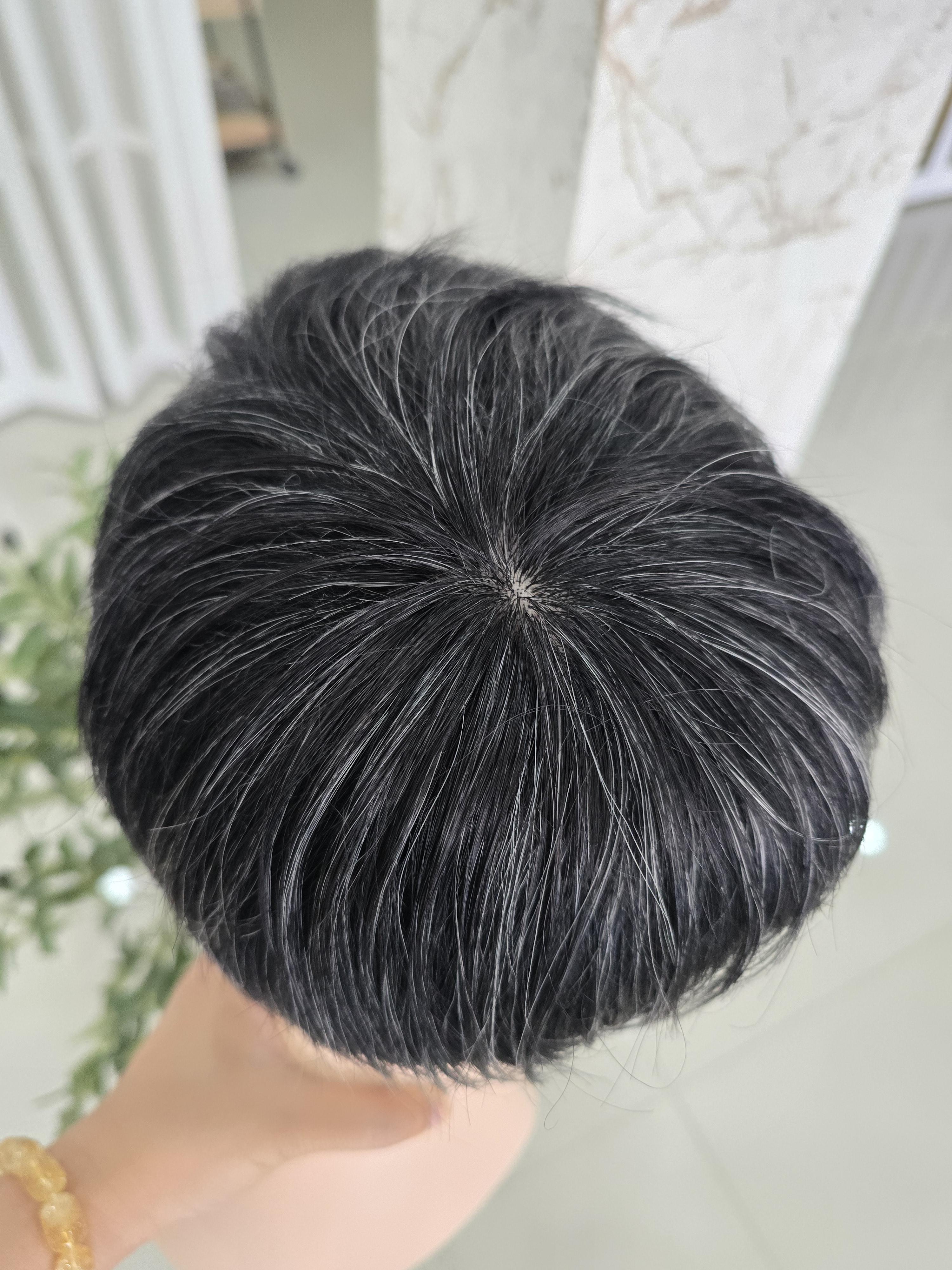 วิกผมหงอกผมขาว ผมแท้100% วิกผู้สูงอายุ คนแก่ ย้อมสีใหม่ได้ Human Hair Grey Wig for Old Women สำเนา