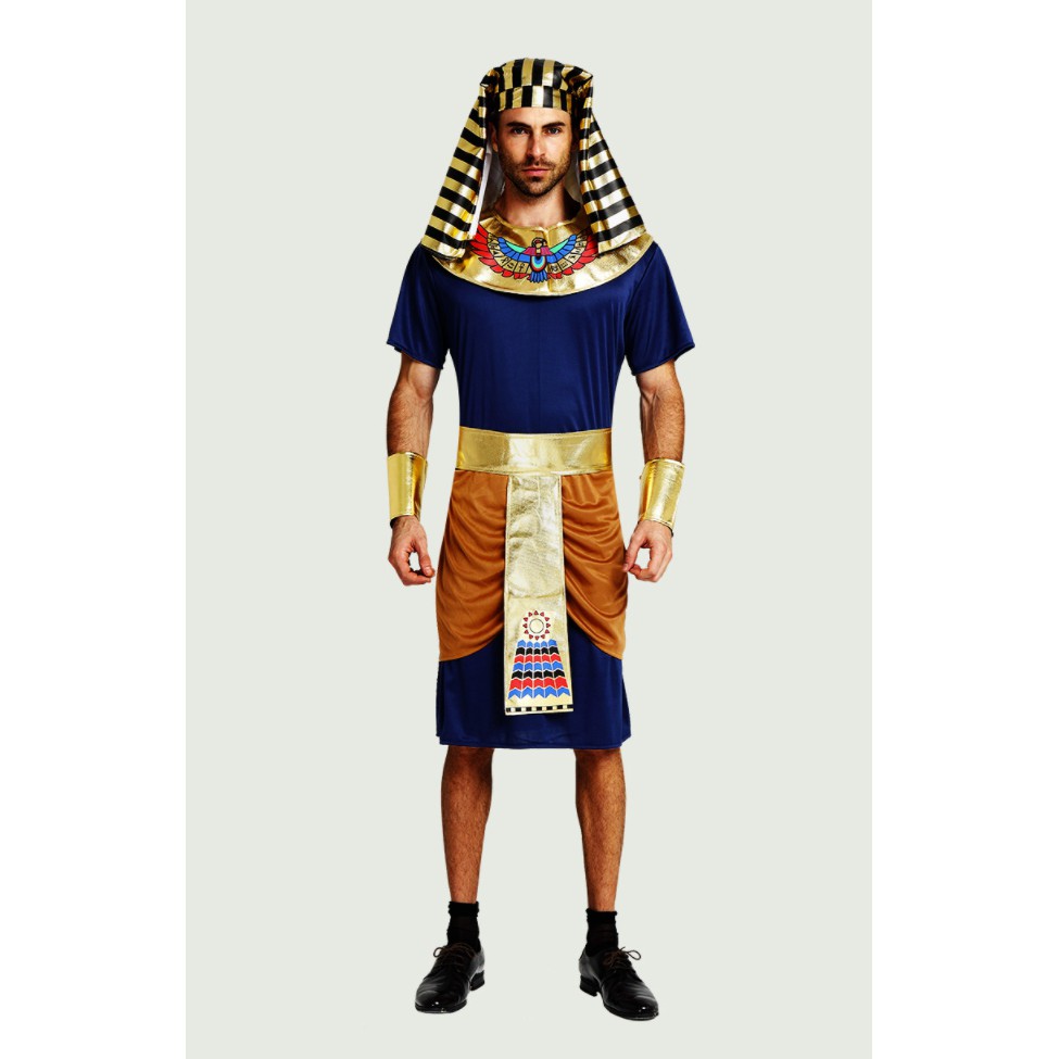 ชุดฟาโรห์ อียิปต์ ฟาโรห์ สีน้ำเงิน พร้อมที่แต่งศีรษะ แบบ1พรีเมียม🏍️💨 ส่งไวจากไทย