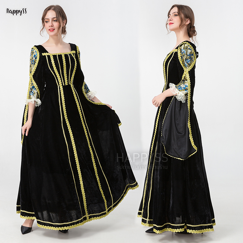 ชุดยุโรป วิคตอเรีย ย้อนยุค ผู้ดีอังกฤษ สไตล์เทพนิยาย สีดำแต่งขอบทองรอบชุด ส่งไวจากไทย 🏍️