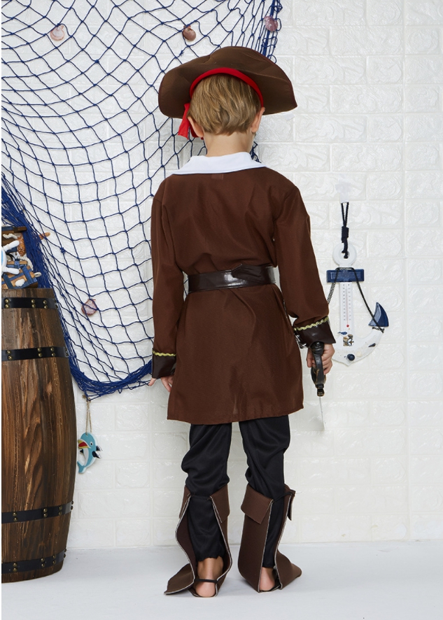 ชุดโจรสลัดเด็ก โจรสลัดเด็กชาย เสื้อน้ำตาล กั๊กเขียว