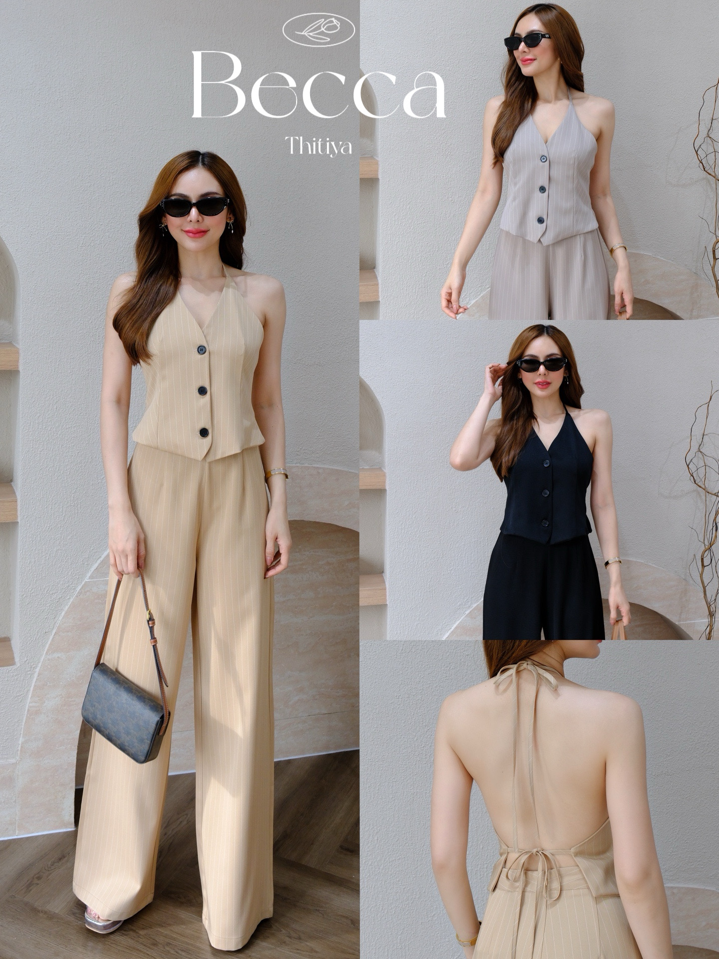 Becca set - ปังที่สุดในold money style ค่ะ เซ็นเสื้อผูกหลัง ด้านหน้ากระดุมจริง thitiya