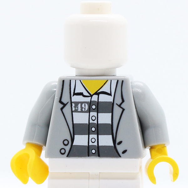 Town Prisoner Jacket over Shirt with Buttons and Dark Bluish Gray Prison Stripes Pattern / Light Bluish Gray Arms / Yellow Hands