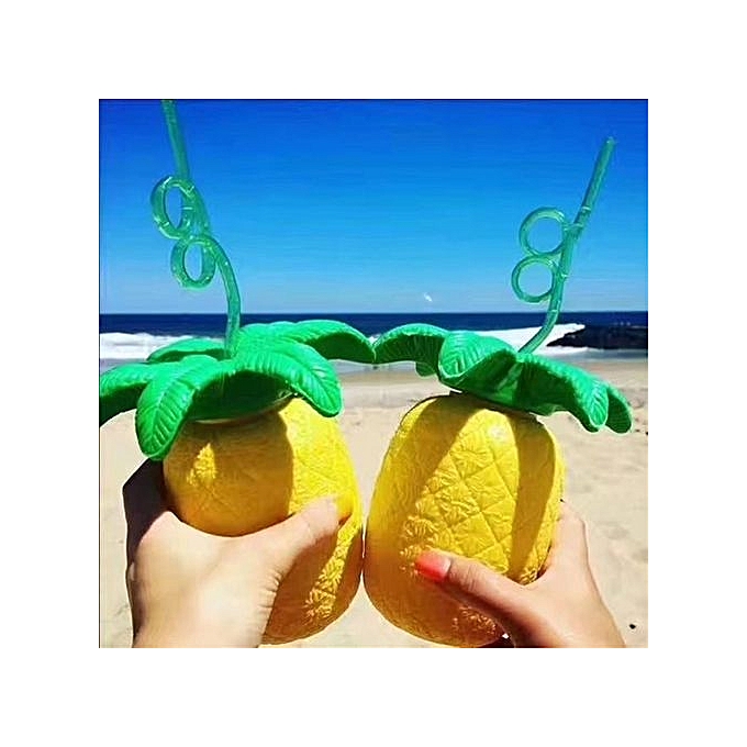 กระบอกน้ำพลาสติก สับปะรด พร้อมหลอดพลาสติก Pineapple Cup With Plastic Straw