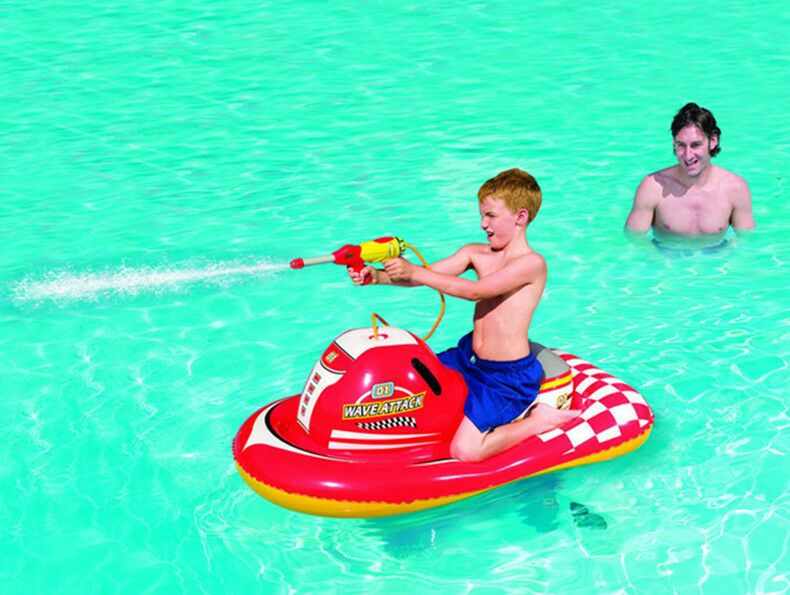 ฺBestway แพยางเจ็ทสกี พร้อมปืนฉีดน้ำในตัว สีแดง Inflatable Bestway Jetski with Water Gun Pool Float