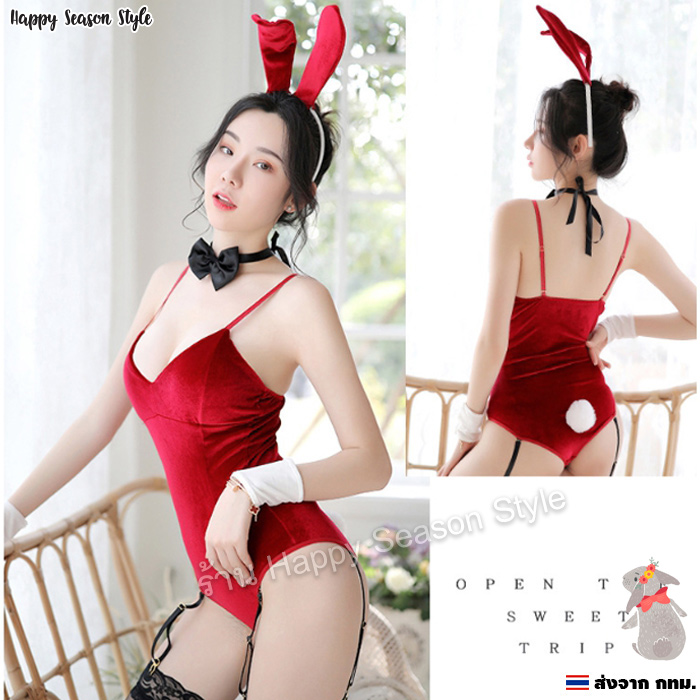 ชุดบันนี่ 🐰 กระต่าย เพลย์บอย 🐰 บอดี้สูทผ้ากำมะหยี่🌈ครบเซ็ท พร้อมถุงน่อง