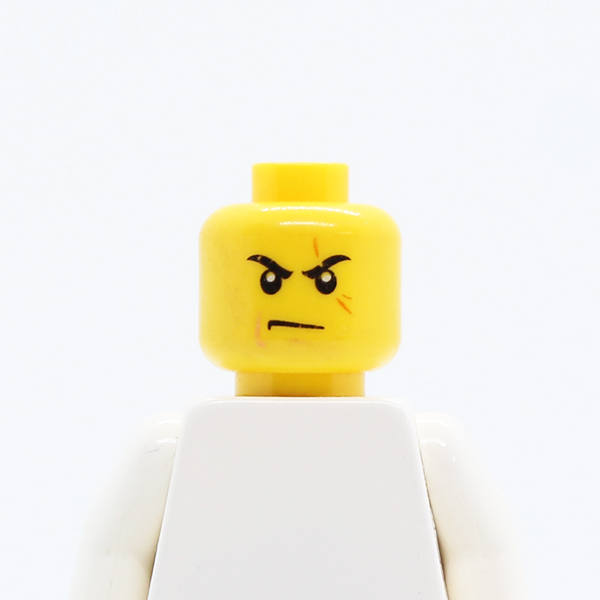 Male Stern Black Eyebrows, White Pupils, Frown, Scar Across Left Eye, Chin Dimple Pattern