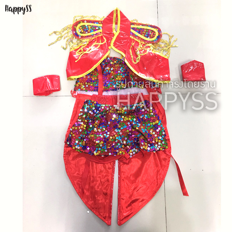 ชุดแฟนซีเด็ก ชุดเชียร์ลีดเดอร์เด็ก ชุดเชียร์เด็ก ชุดแดนซ์เซอร์เด็ก ชุดกีฬาสี ชุดการแสดงเด็กสีแดง หน้าสั้นหลังยาว