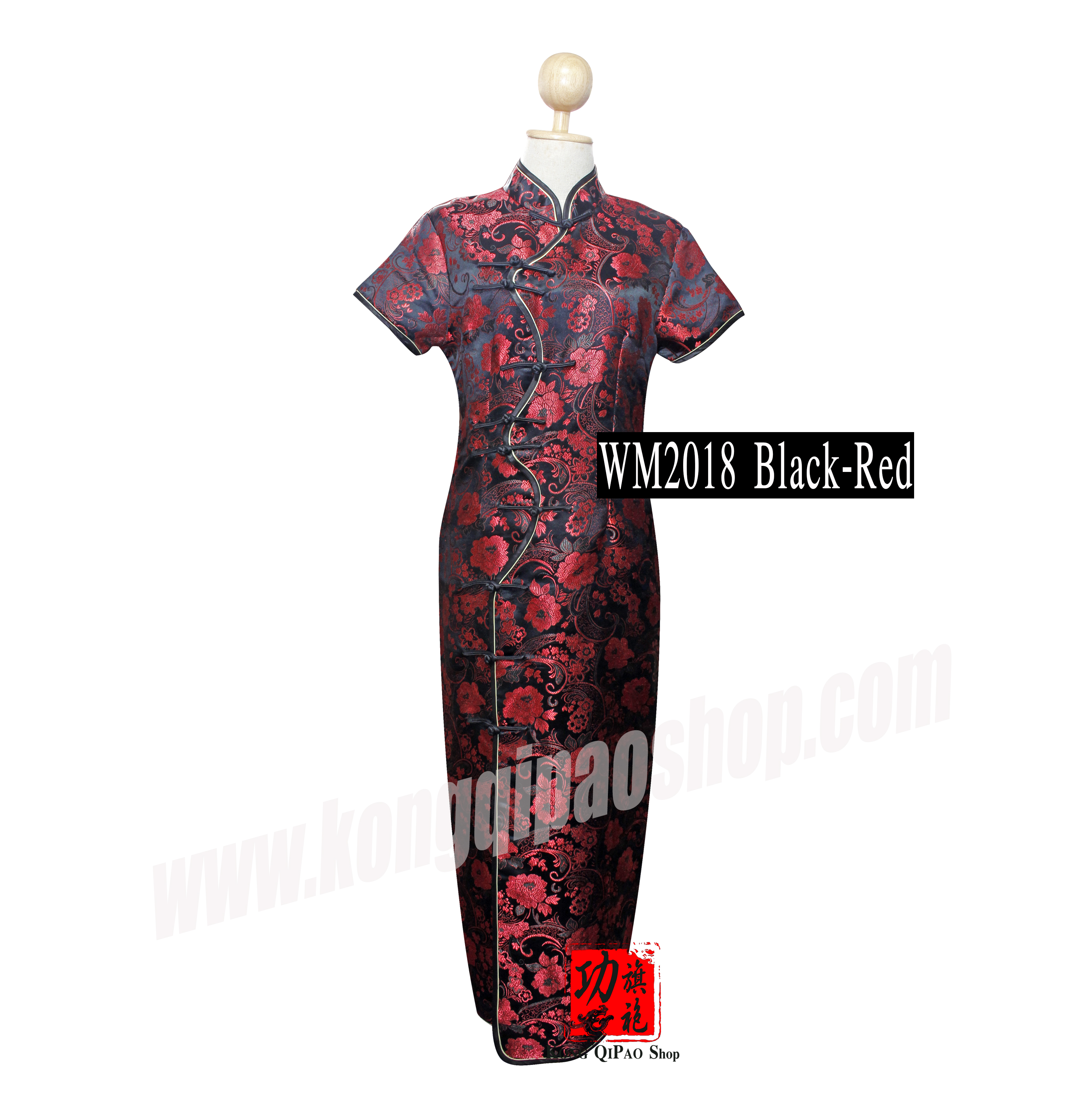 WM2018 กี่เพ้ายาวผู้หญิง กระดุม 10 เม็ด ลายโบตั๋น