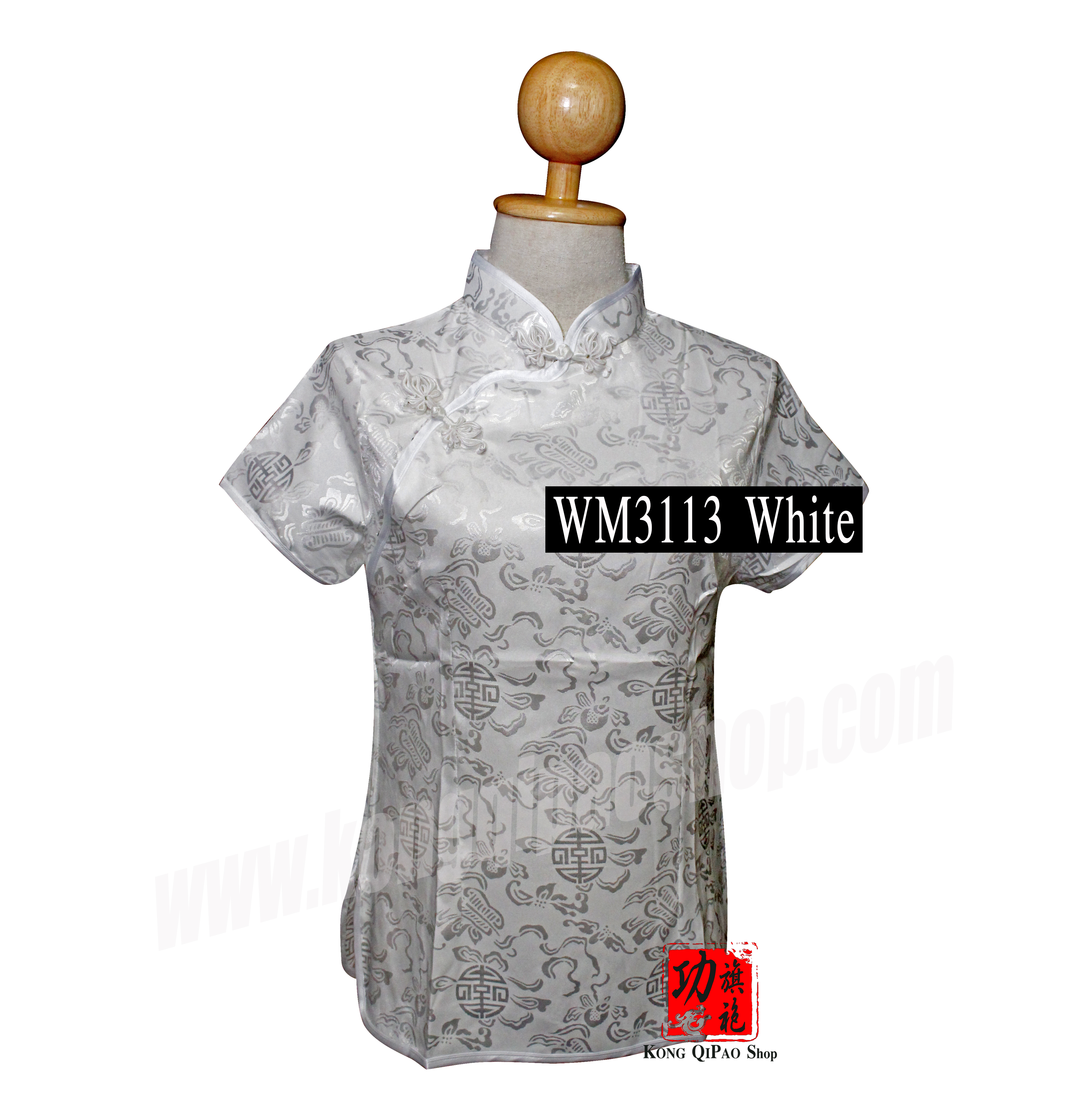 WM3113 เสื้อจีนผู้หญิง คอเฉียง ลายพัดจีน