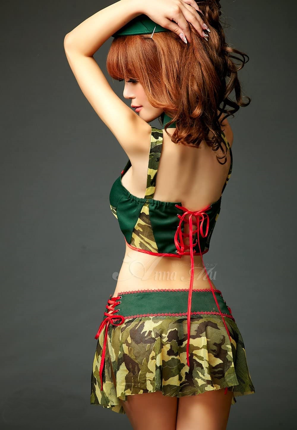 ชุดทหาร ชุดลายพราง อกเขียวตัดเส้นแดง มีไทด์+หมวก ชุดทหารเซ็กซี่