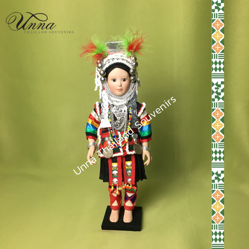 ตุ๊กตาชาวเขา ชนเผ่าอาข่า แฮนด์เมด ของตกแต่งบ้าน ของที่ระลึกไทย สูง 12“ Akha handmade doll