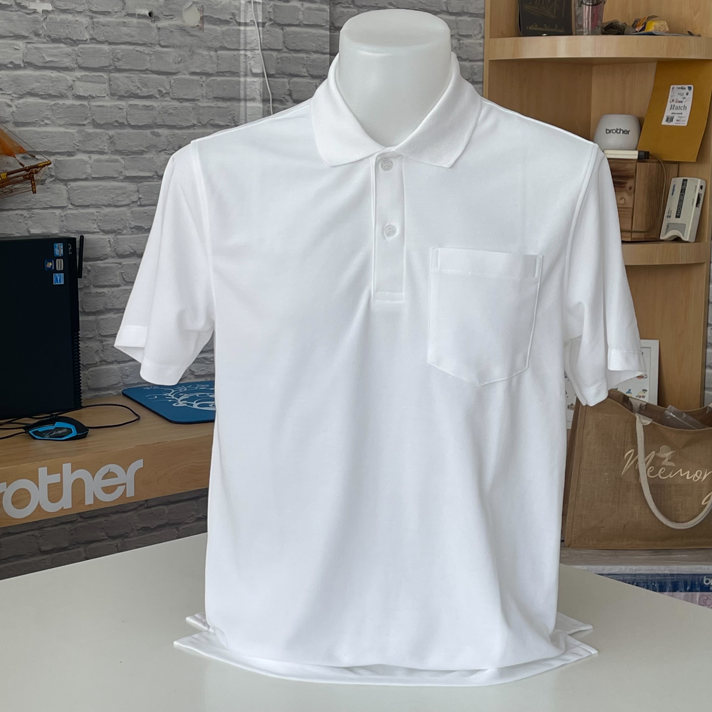 เสื้อโปโลแขนปล่อยสีขาวชาย-หญิง S-3XL