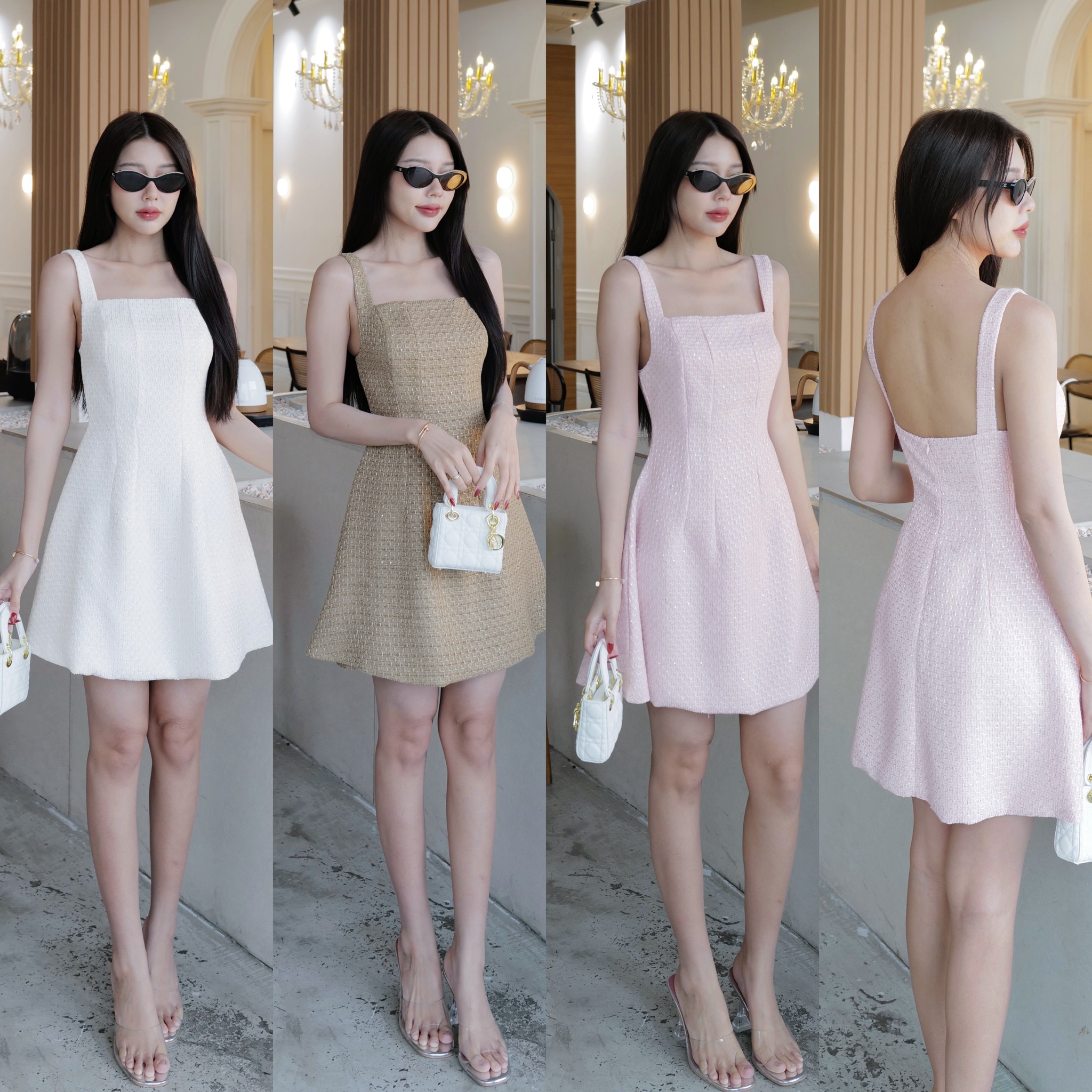 #5190#Eve เดรสสั้นทรงคุณหนูมาก ผ้าทวิตเนื้อผ้าดี มีซับใน นิ่มไม่คัน ซิปหลัง