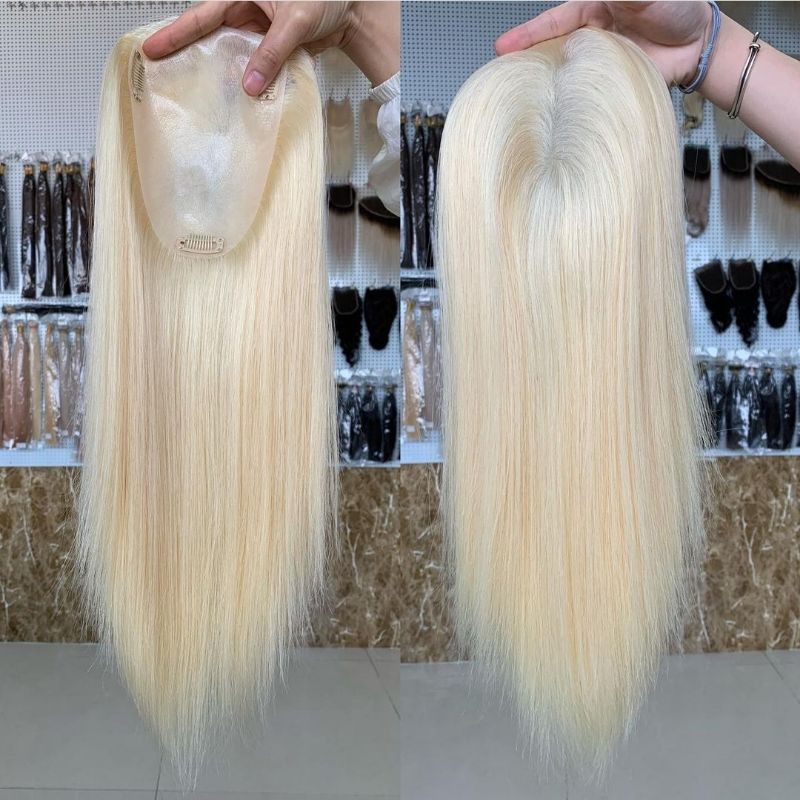 แผ่นปิดผมบางสีบลอนด์ทอง ผมแท้100% เกรด10A ฐานสกินพียู