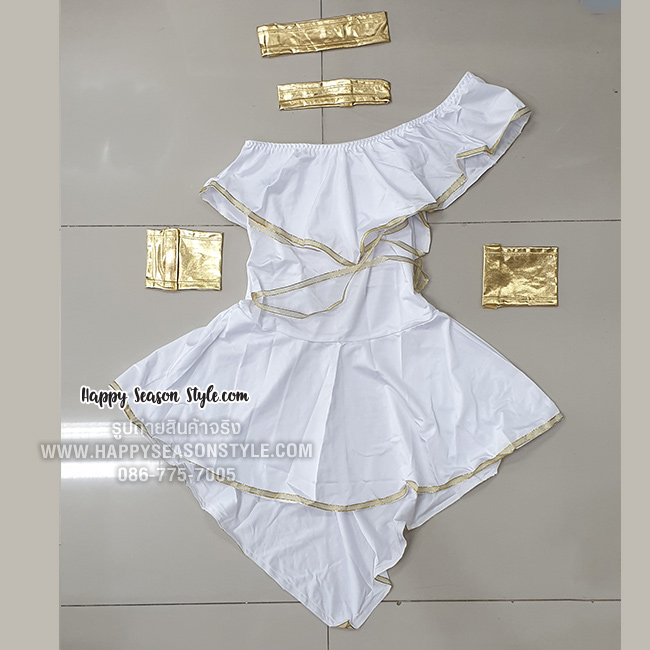 ชุดกรีก Greek สีขาวแขนเดี่ยวระบาย