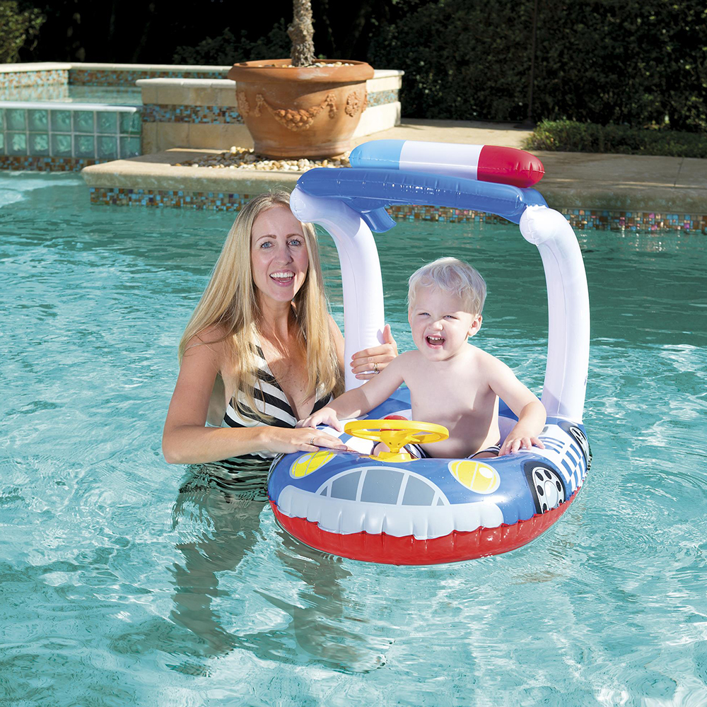 Bestway H2O GO แพยางเด็กแบบสอดขาลายรถตำรวจ พร้อมม่านบังแดด Inflatable Top Quality Children Ride-On Float
