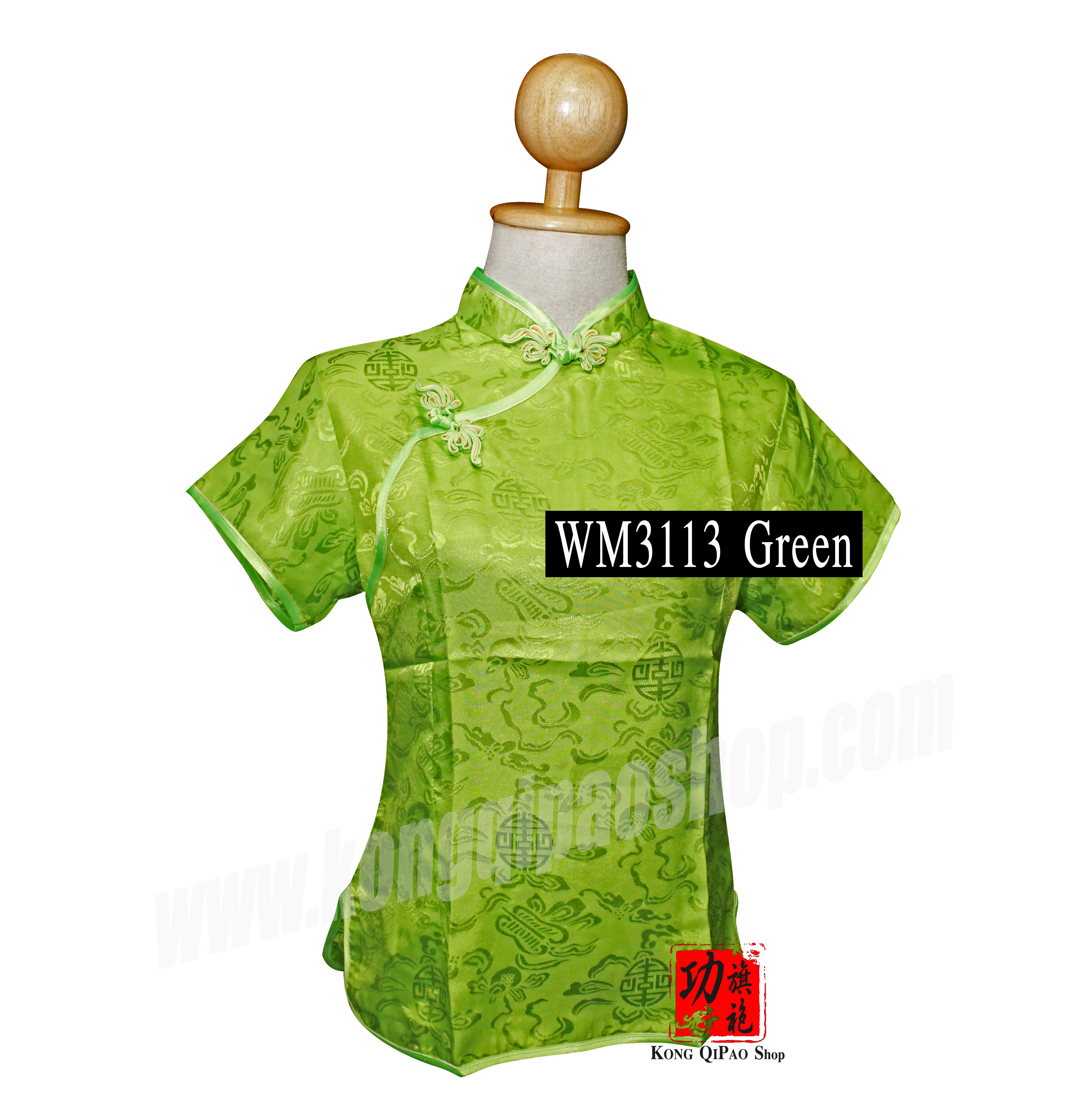 WM3113 เสื้อจีนผู้หญิง คอเฉียง ลายพัดจีน