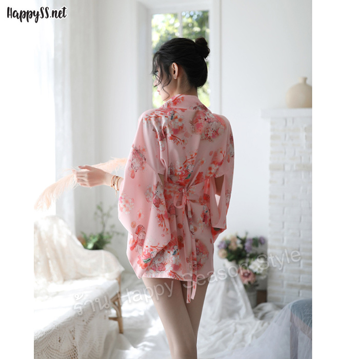 ชุดกิโมโนญี่ปุ่น 🐇ผ้าคอตตอนลายกระต่ายสีชมพู