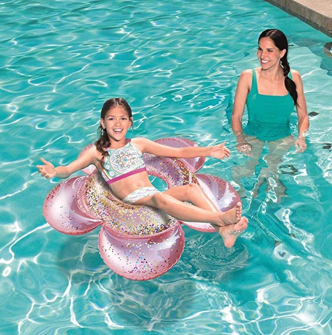 ห่วงยางดอกไม้ กลิตเตอร์ สีชมพู Inflatable Pink Glitter Flower Pool Float