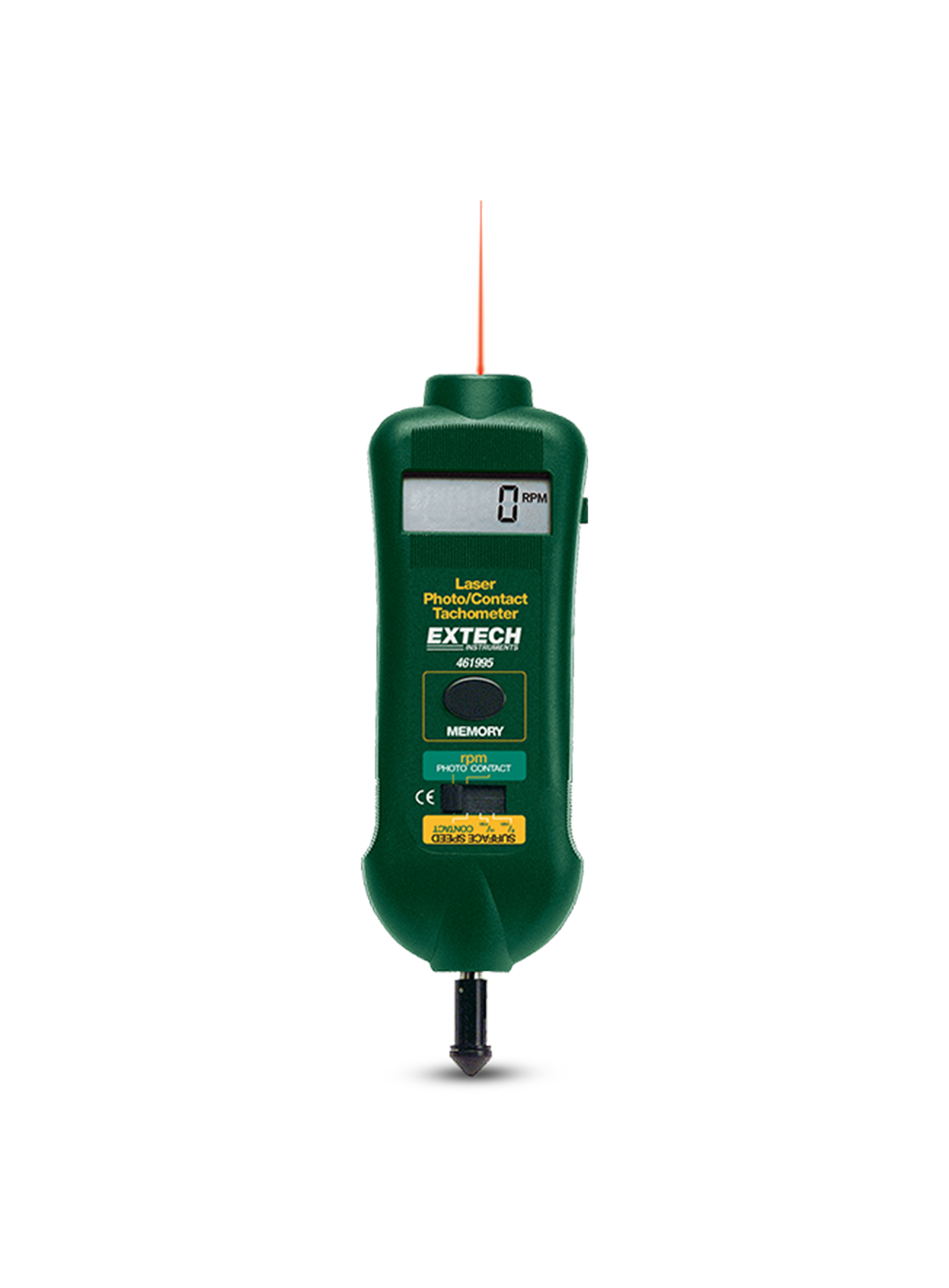 EXTECH 461995 เครื่องวัดความเร็วรอบแบบสัมผัสและเลเซอร์ Combination Contact/Laser Photo Tachometer Combination Contact and Non-contact rpm measurements with laser
