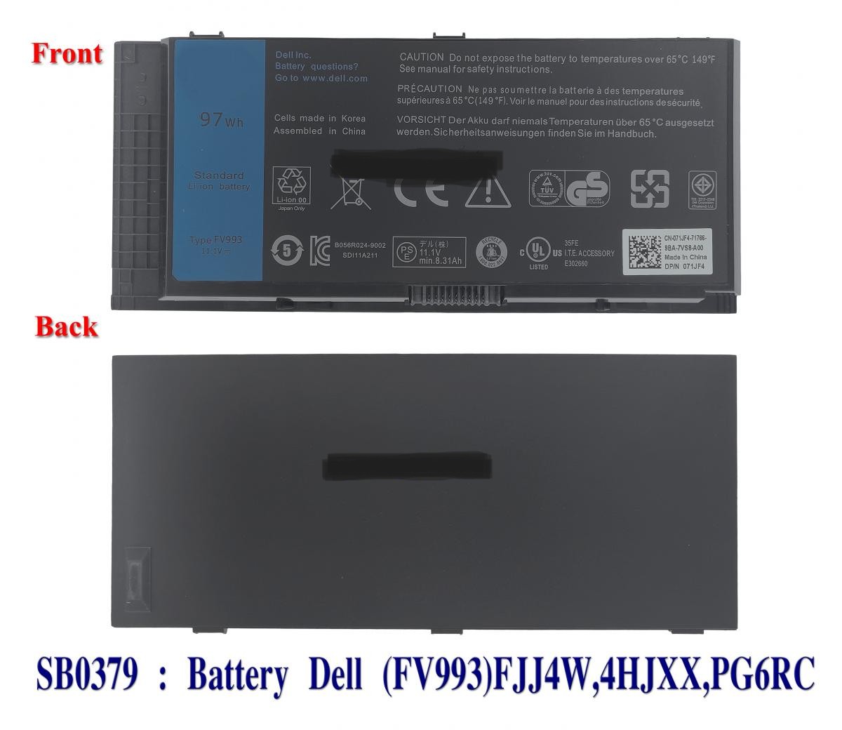 SB0379 - BatteryDell(ORG)(FV993)FJJ4W,4HJXX,PG6RC,M6800,M4800,M4700,M4600,M6700,M6600