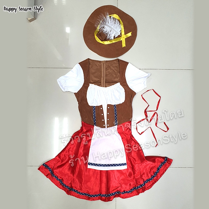 ชุดบาวาเรียน แซกสั้น กระโปรงแดง พร้อมหมวกขนนก เทศกาลเบียร์ Oktoberfest Beer ชุดประจำชาติ เยอรมัน เนเธอร์แลนด์
