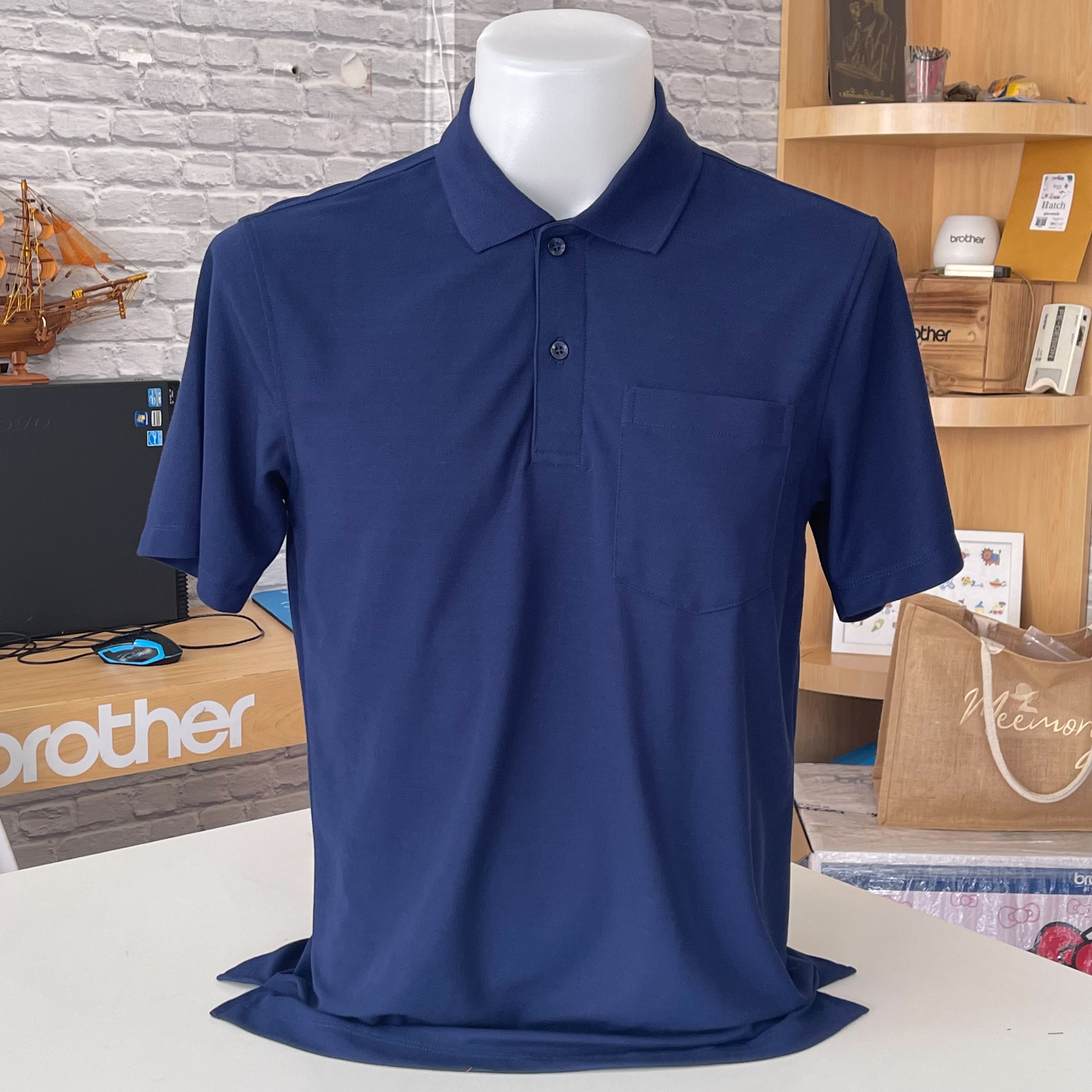 เสื้อโปโลแขนปล่อยสีกรมท่าชาย-หญิง S-3XL