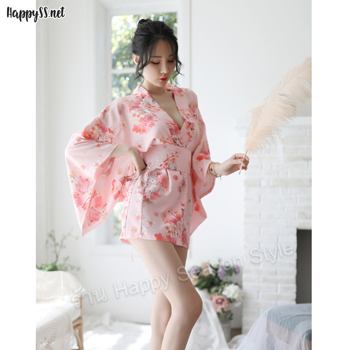 ชุดกิโมโนญี่ปุ่น 🐇ผ้าคอตตอนลายกระต่ายสีชมพู