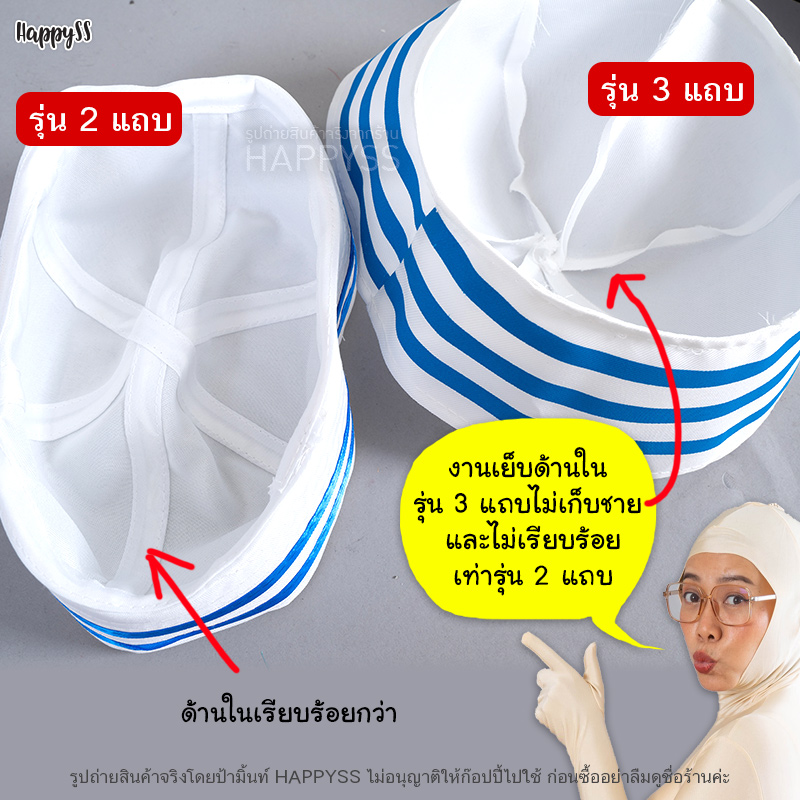 หมวกกะลาสี หมวกทหารเรือ มารีน ขาว ขลิบน้ำเงิน 2 แถว โลโก้สมอเรือ