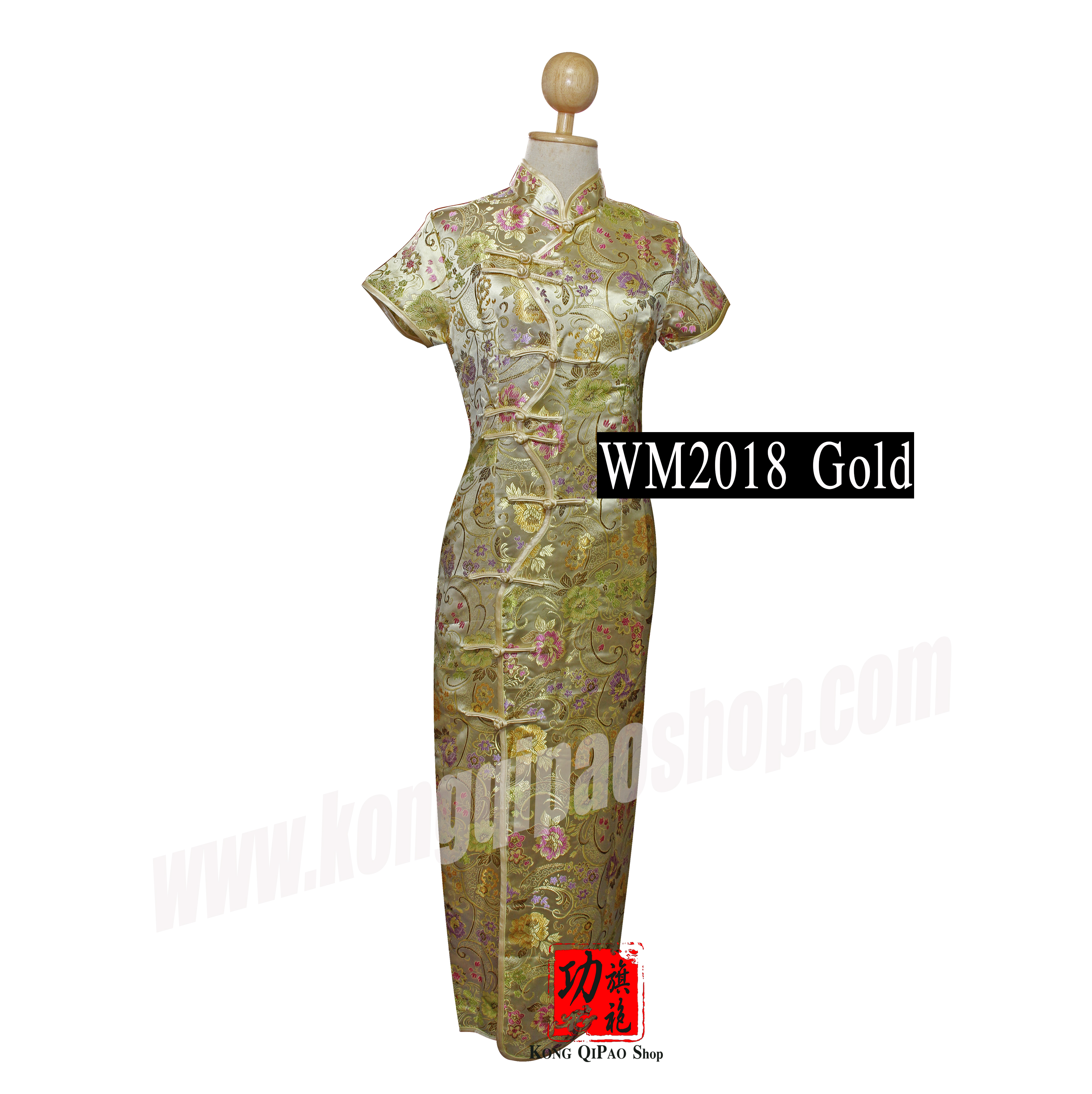 WM2018 กี่เพ้ายาวผู้หญิง กระดุม 10 เม็ด ลายโบตั๋น