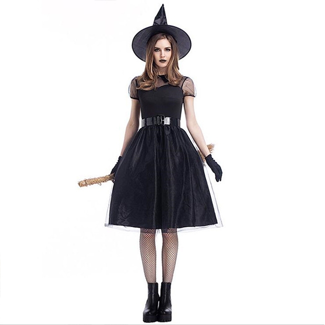 ชุดแฟนซี ฮาโลวีน - ชุดแม่มด แซกดำ แขนตุ๊กตา พร้อมหมวกแม่มดและถุงมือ