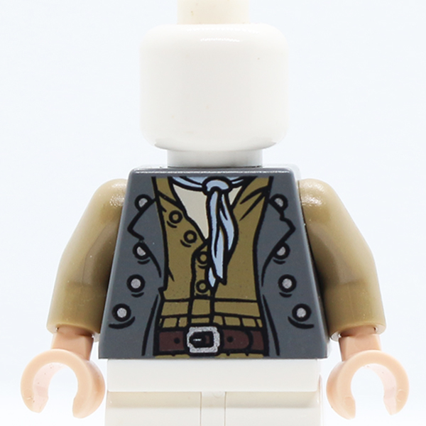 PotC Vest over Dark Tan Shirt and Light Bluish Gray Scarf Pattern / Dark Tan Arms / Light Nougat Hands