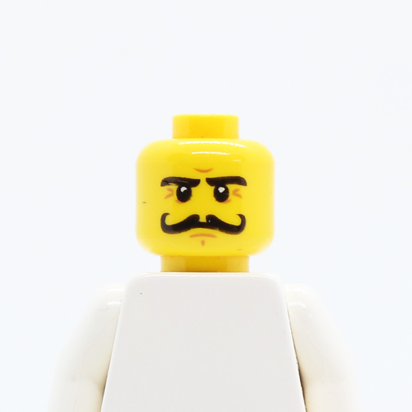 Moustache Curly Long, Stern Eyebrows, White Pupils Pattern - Hollow Stud
