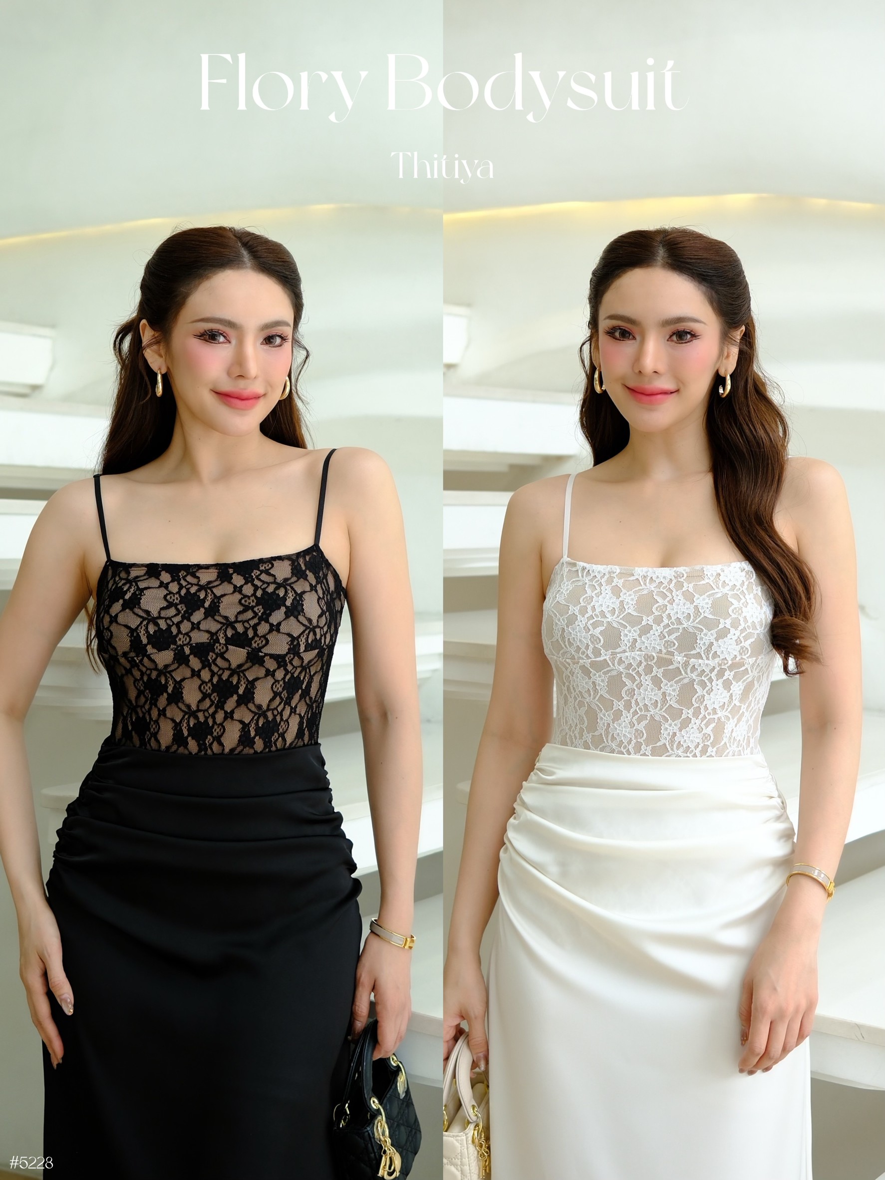 #5228 Flory Bodysuit บอดี้สูทลูกไม้ ผ้านิ่มยืด สายเดี่ยวสามารถปรับได้และซ่อนสายเป็นเกาะอกได้ค่ะ thitiya