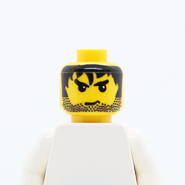 Male Stubble, Black Messy Hair, and Angry Eyebrows Pattern - Blocked Open Stud
