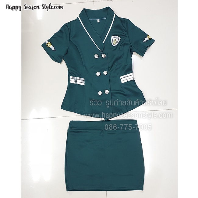 ชุดพนักงาน ชุดยูนิฟอร์ม ชุดแอร์ พนักงานต้อนรับ พีอาร์ สีเขียว