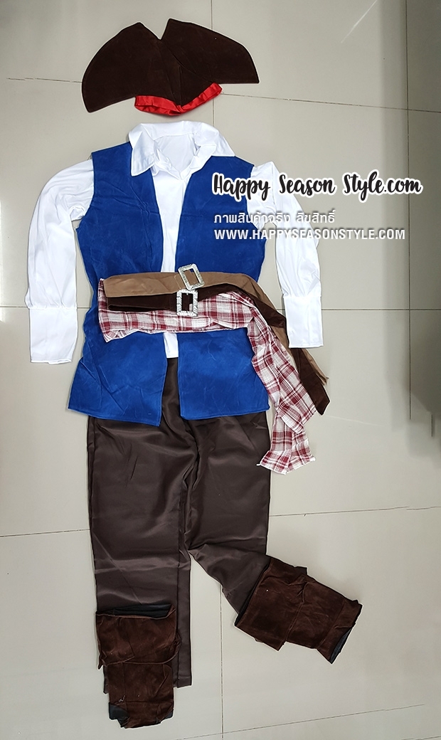 ชุดโจรสลัดผู้ชาย แจ๊ค สแปโรว์ เสื้อกั๊กน้ำเงิน