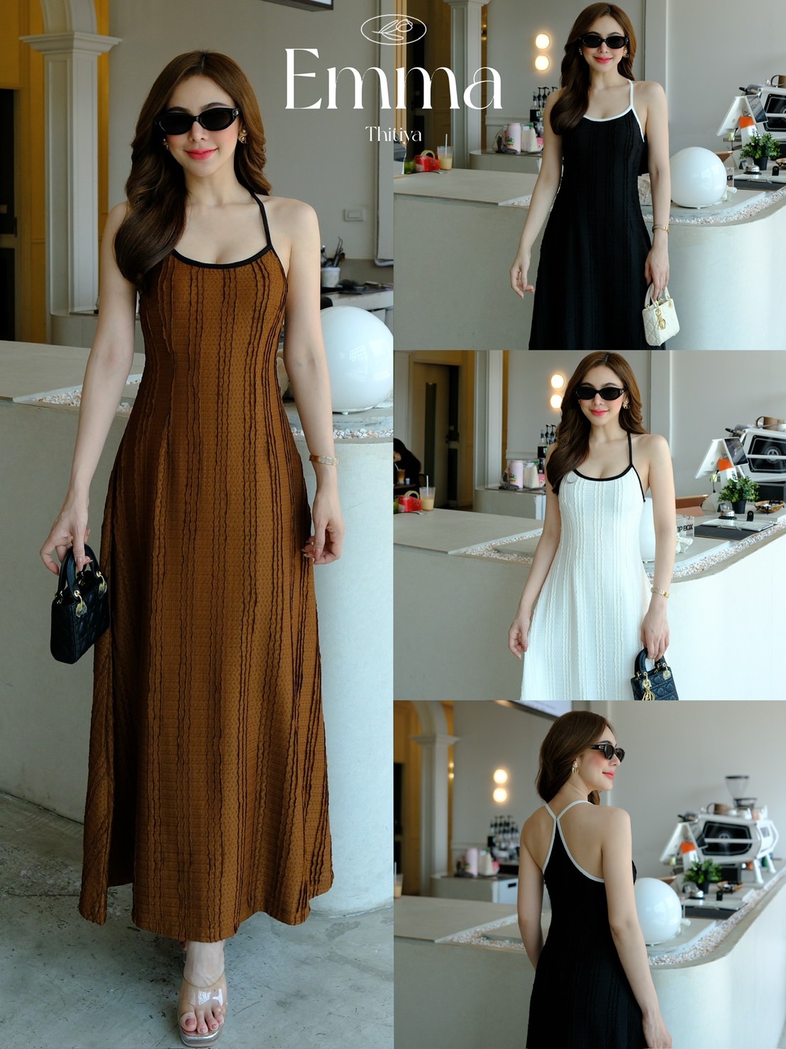 Emma Dress เดรสยาวสายเดี่ยวทูโทนสีตัดขอบ ทรงทิ้งตัวสวยพริ้วๆ ผ้าลูกไม้นิ่มตีเกล็ด thitiya