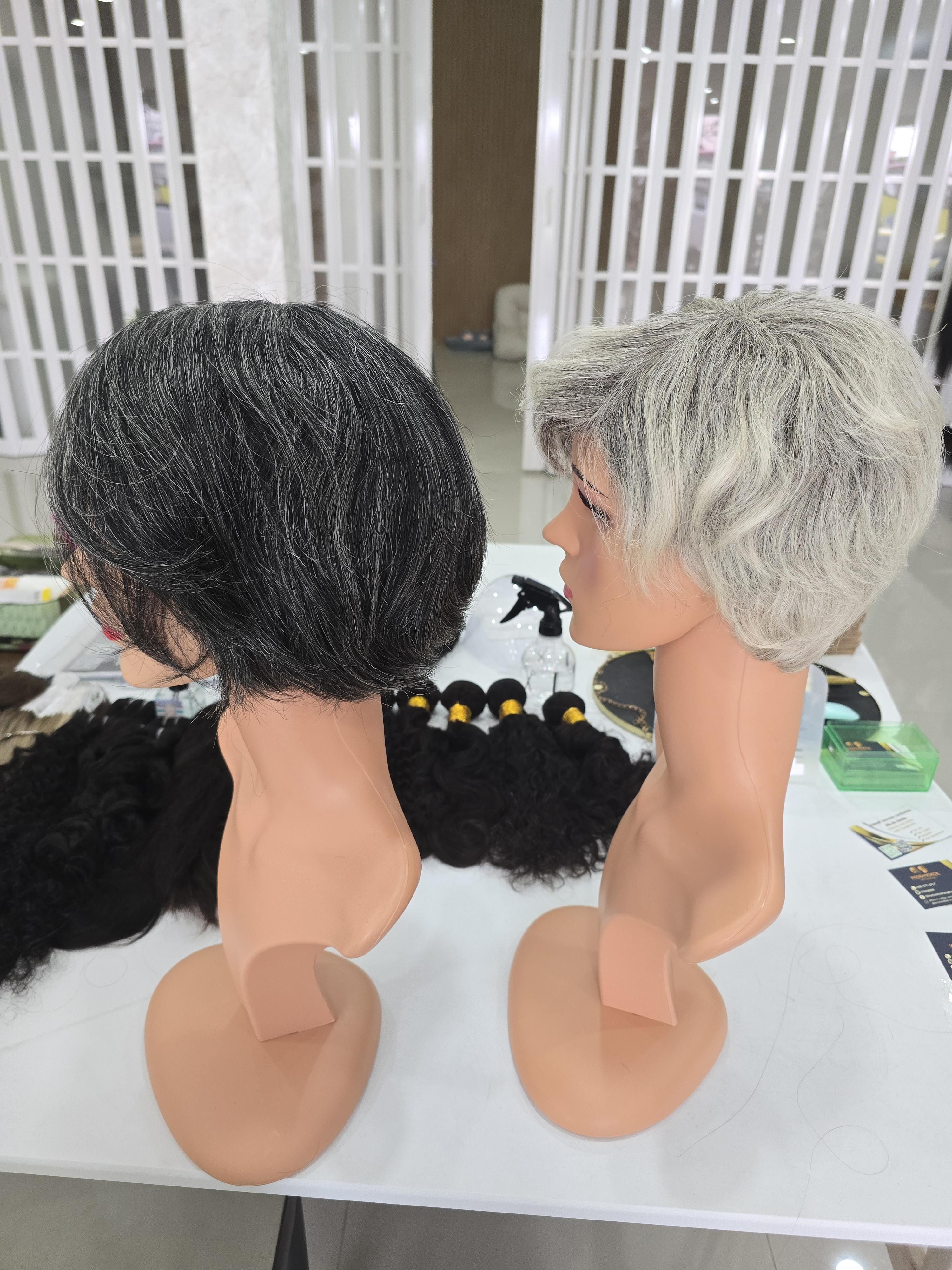 วิกผมหงอกผมขาว ผมแท้100% วิกผู้สูงอายุ คนแก่ ย้อมสีใหม่ได้ Human Hair Grey Wig for Old Women