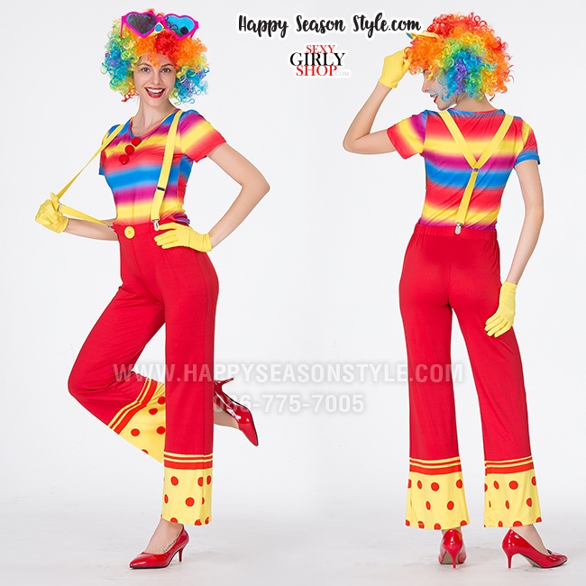 ชุดตัวตลก โบโซ่ เสื้อสีรุ้ง เอี๊ยมแดง ปลายขาเหลือง