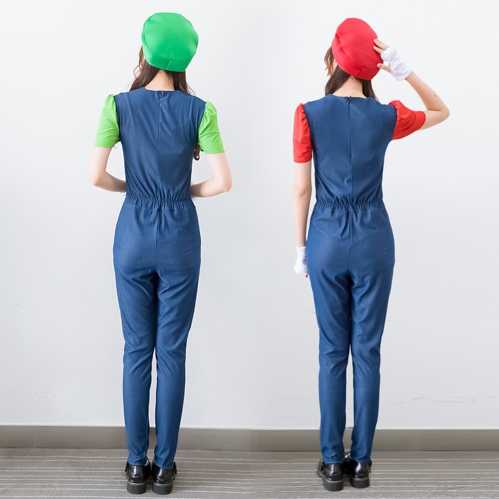 ชุดมาริโอ Super Mario ซุปเปอร์มาริโอ้ ชุดหลุย์ สีเขียว สีแดง ผู้หญิง