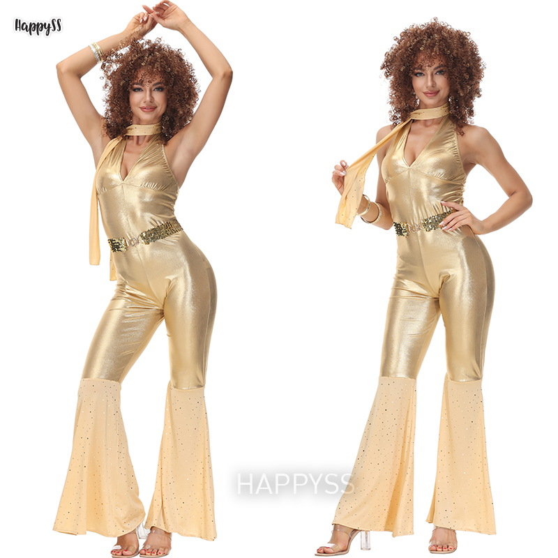ชุดดิสโก้ ผู้หญิง ยุค 70'S จั๊มสูท สีทอง 🏍️💨💨 ส่งไวจากไทย