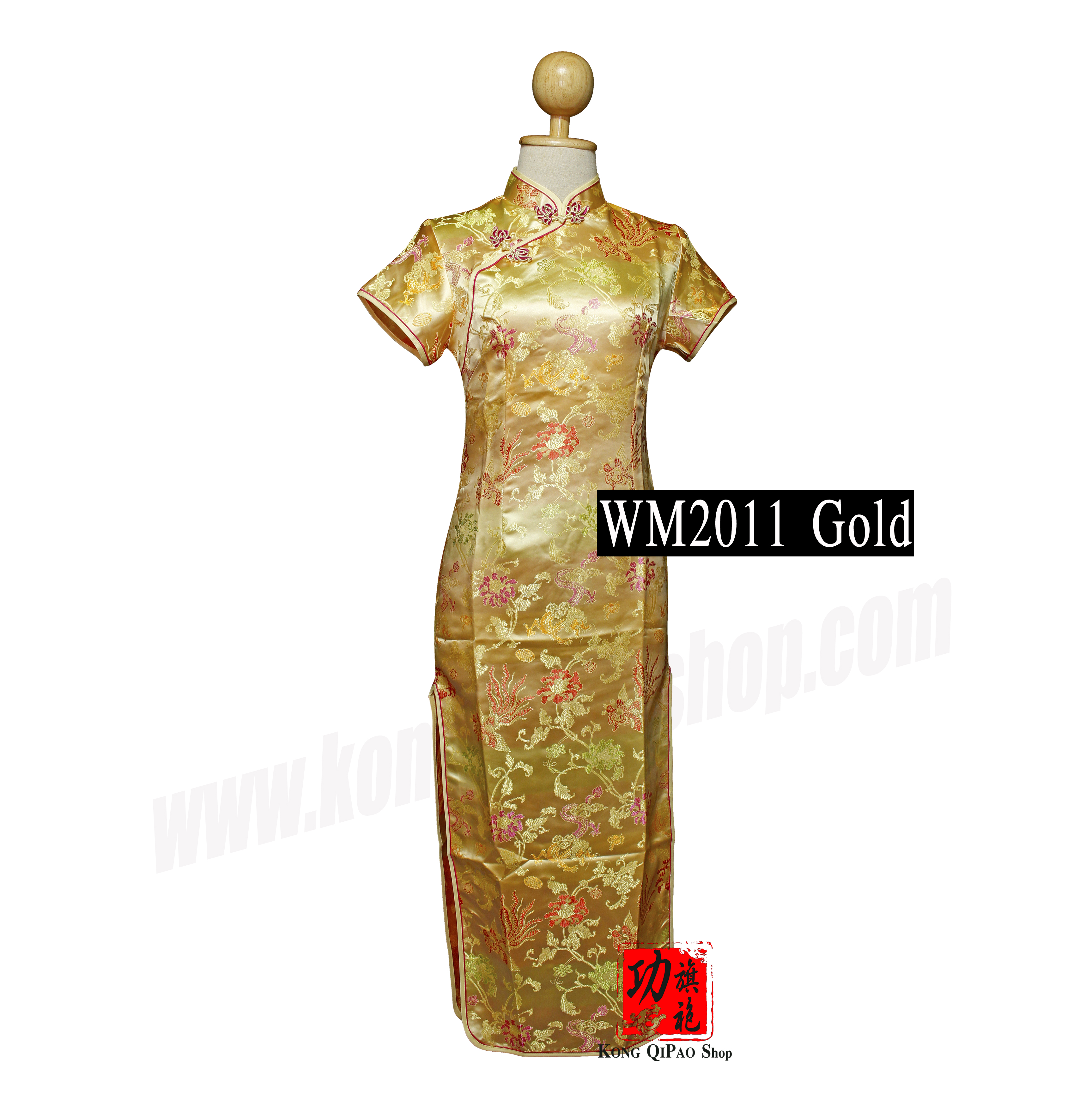 WM2011 กี่เพ้ายาวผู้หญิง ลายมังกร หงส์ และดอกโบตั๋น