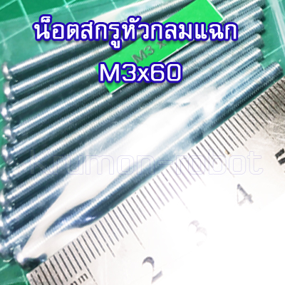 10 x น็อตสกรูหัวกลมแฉก M3x60