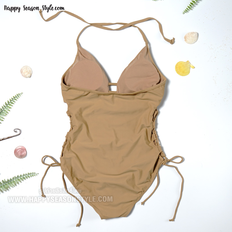 ชุดว่ายน้ำ วันพีช ผูกคอ สานข้าง สายฝอ สีเนื้อ (มีให้เลือก 3 สี)
