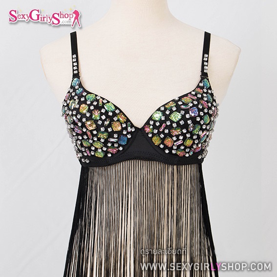 บราแฟนซี บราปักแต่งคริสตัลแก้วเหลือบสีรุ้ง ชายระบายไหมญี่ปุ่น